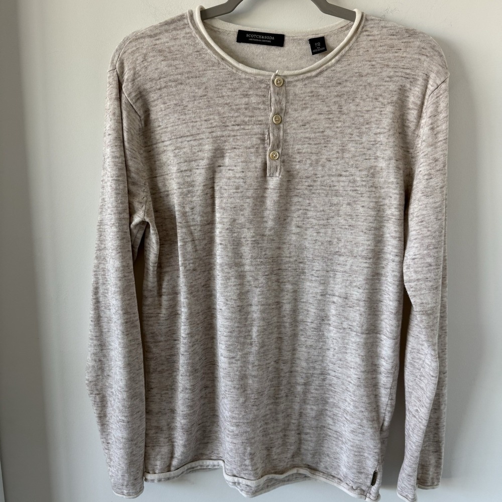 Scotch & Soda Men's Cotton Knit Henley Long Sleeve Shirt Medium Roll Neck Cream